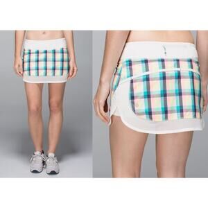 Lululemon Hotty Hot Skirt in Wee Wheezy Check Bleached Coral Cadet Blue Size 6